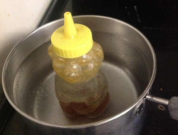 Honey bear in boiling water