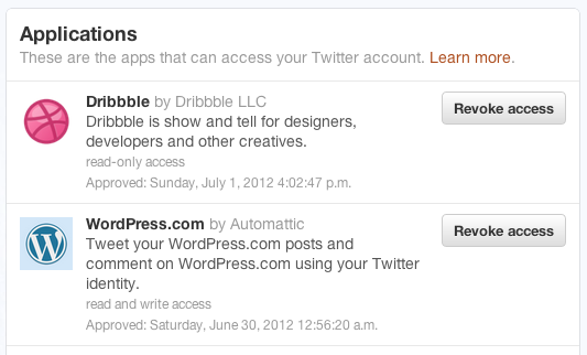 Twitter-applications access