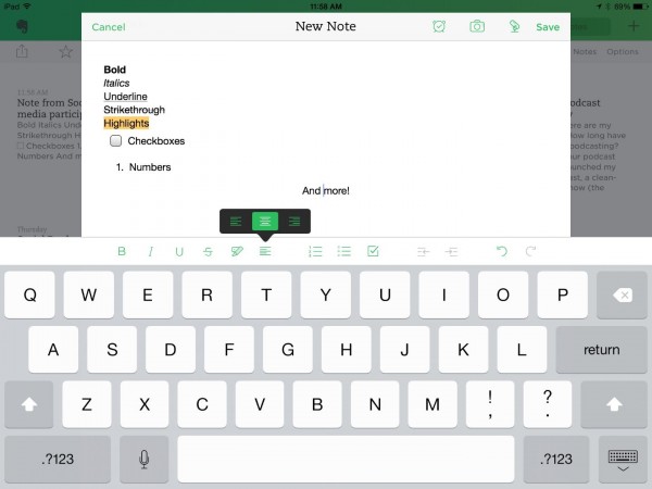 Evernote rich text formatting on iPad